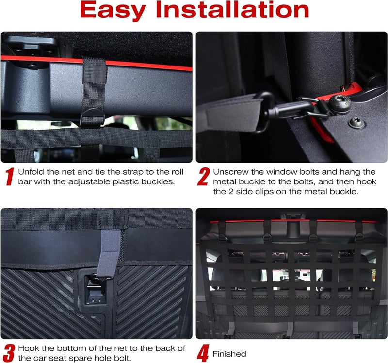 G Pet Net Vehicle Safety Mesh Dog Barrier Fit for Ford Bronco Accessories 2021-2025 4-Door, Rear Seat Isolation Net for Trunk Cargo Area, Upgrade Car Pet Divider fits for Medium, Large Pets - Image 4